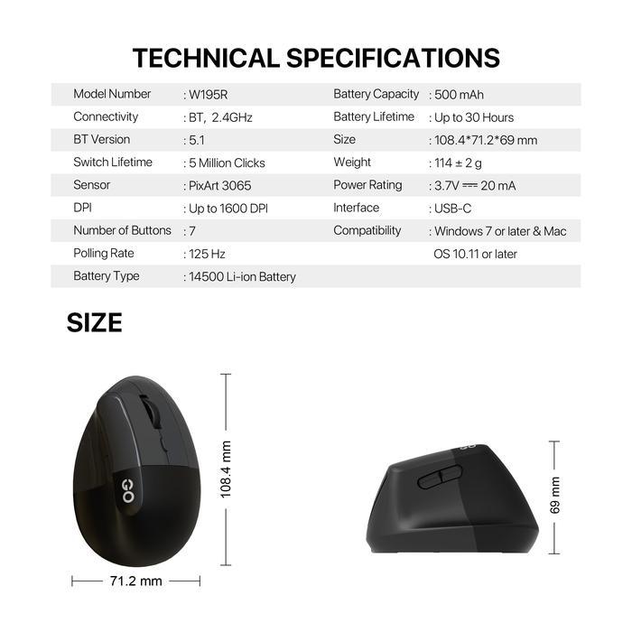 Mouse Fantech GO Comfy W195R Dual Mode - Vertical Ergonomic Wireless - Image 5