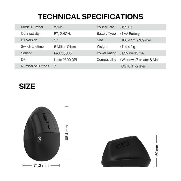 Mouse Fantech GO Comfy W195 Dual Mode - Vertical Ergonomic Wireless - Image 6