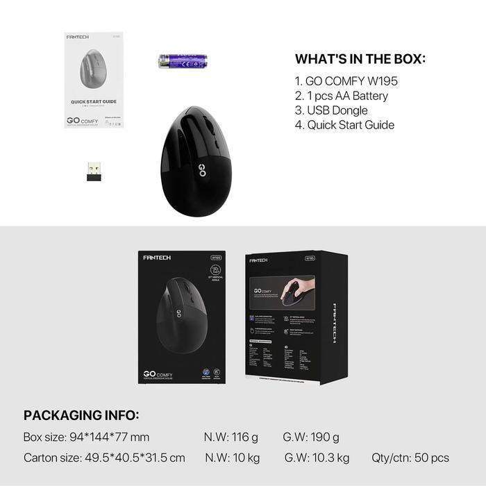 Mouse Fantech GO Comfy W195 Dual Mode - Vertical Ergonomic Wireless - Image 7