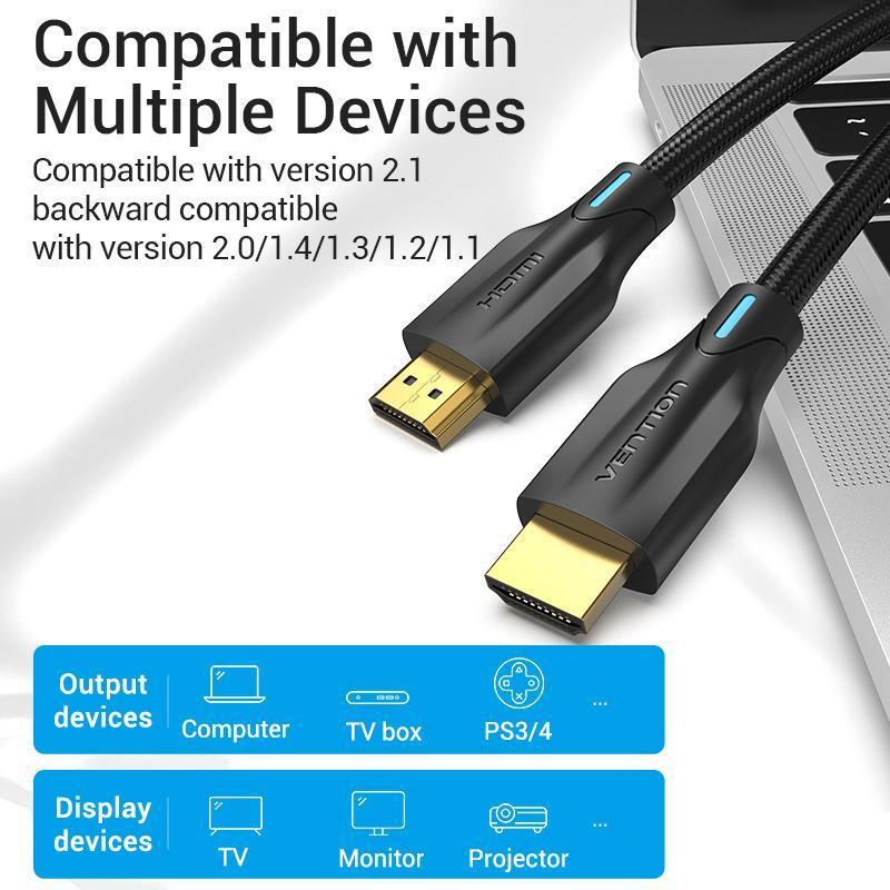 Vention AAU Kabel HDMI 3D 8K UHD Gold Plated Braided - HDMI Male to Male Cable - Image 2