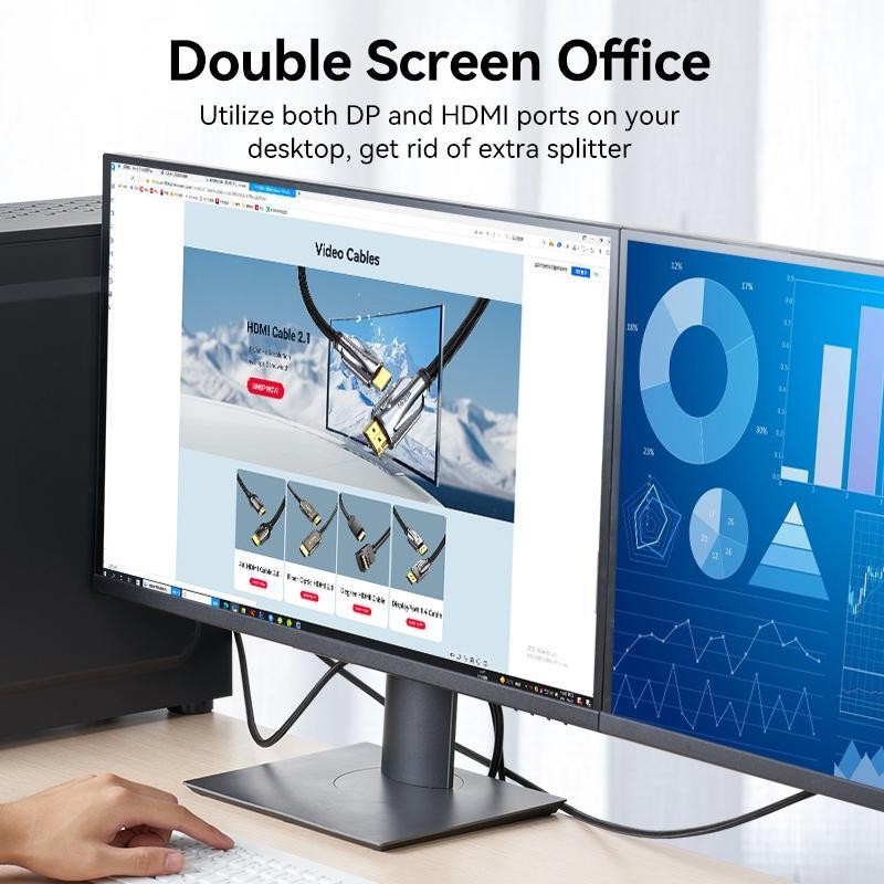 Vention HFK Kabel HDMI 4K UHD Gold Plated Braided - DP DisplayPort Male to HDMI Male Cable - Image 5