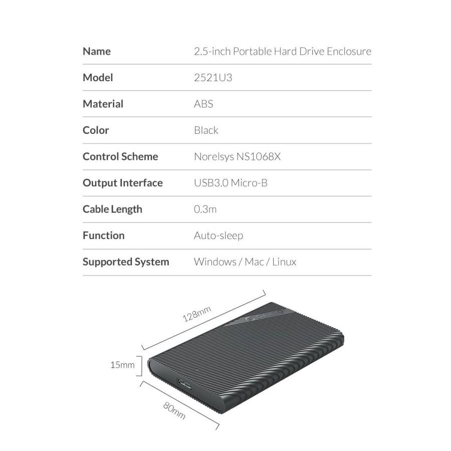 Orico External Hardisk SSD Portable 2521U3 2.5 USB 3.0 Enclosure - Image 3