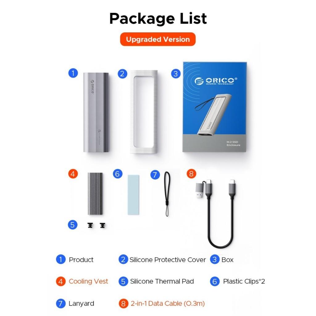 Orico AXM2-G2-V1 Case External SSD M.2 2280/ 2242 Nvme Enclosure with Silicone Protective Case - Image 2