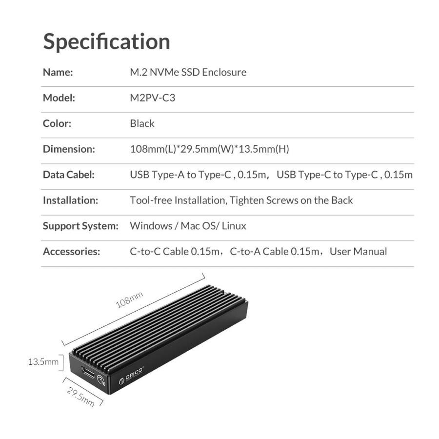 Orico M2PV-C3 Case External SSD M.2 2280/ 2242 Nvme Enclosure - Image 4