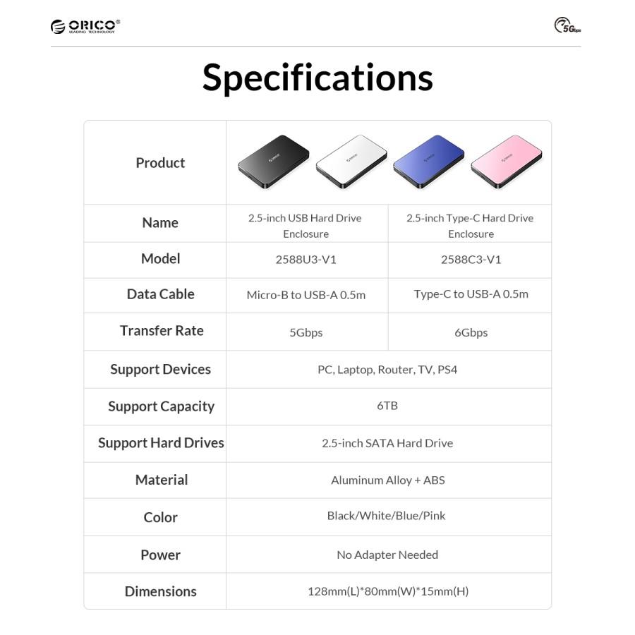 Orico 2588U3-V1 Enclosure Case Harddisk & SSD 2.5" USB 3.0 - Image 6