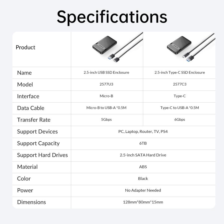 Orico 2577C3-V1 Enclosure Case Harddisk & SSD 2.5" USB-A To C - Image 6