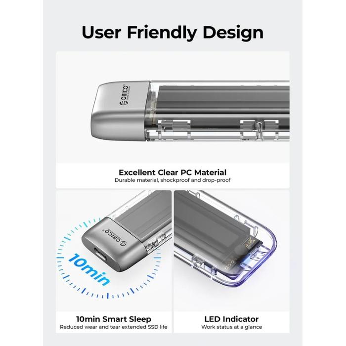 Orico TXM2M-C3 Dual Protocol Case External M.2 NVMe & SATA SSD Enclosure USB-C - Image 3
