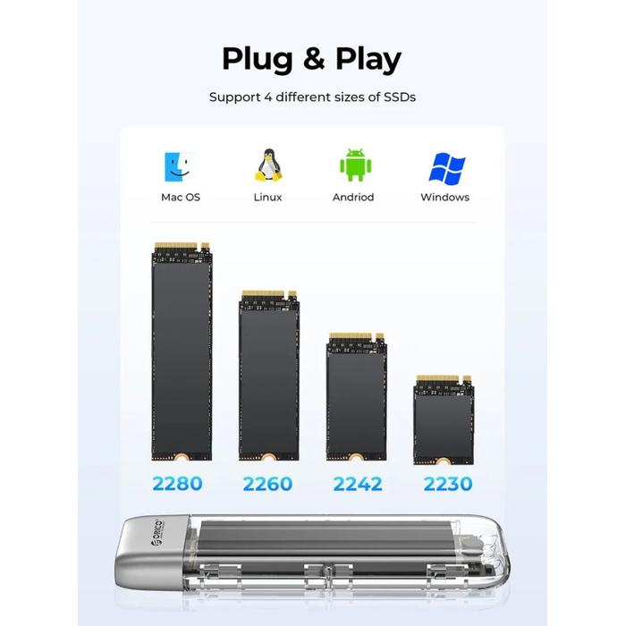 Orico TXM2M-C3 Dual Protocol Case External M.2 NVMe & SATA SSD Enclosure USB-C - Image 4