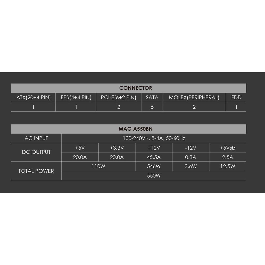 MSI MAG A550BN 550W PSU - Power Supply 550 Watt 80+ Bronze - Image 5