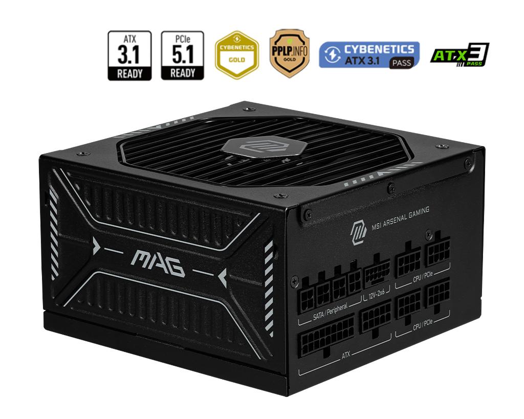 MSI MAG A1000GLS 1000W ATX 3.1 PCIE5 PSU - Power Supply 1000 Watt 80+ Gold Full Modular - Image 2