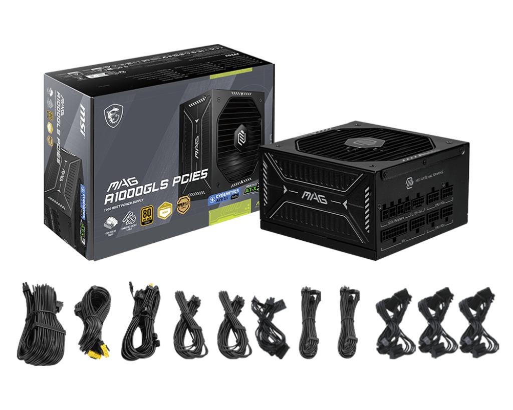 MSI MAG A1000GLS 1000W ATX 3.1 PCIE5 PSU - Power Supply 1000 Watt 80+ Gold Full Modular - Image 3