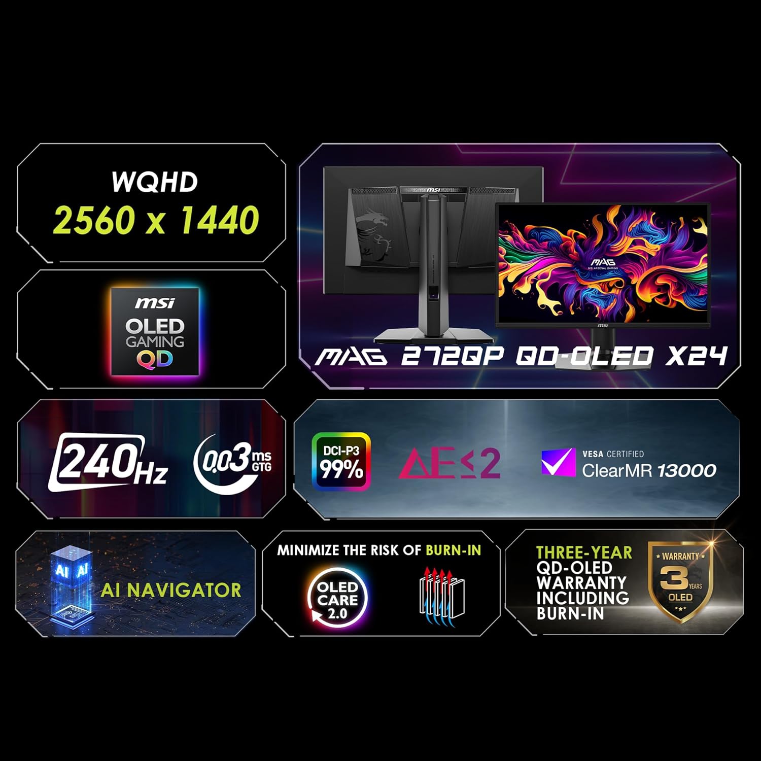 Monitor MSI LED MAG 272QP QD-OLED X24 - WQHD 27" Inch - Image 2