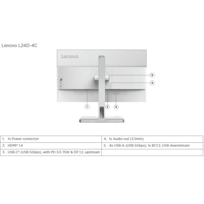 Monitor Lenovo LED IPS L24D-4C - Full HD 24" Inch - Image 4
