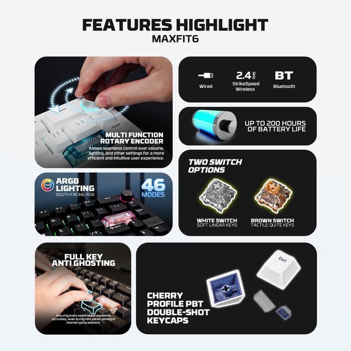 Fantech MAXFIT6 QMK VIA MK920 RGB Wireless - 60% Mechanical Gaming Keyboard - Image 2