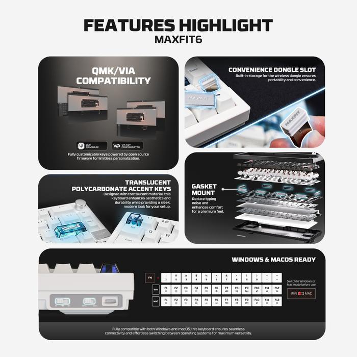 Fantech MAXFIT6 QMK VIA MK920 RGB Wireless - 60% Mechanical Gaming Keyboard - Image 3