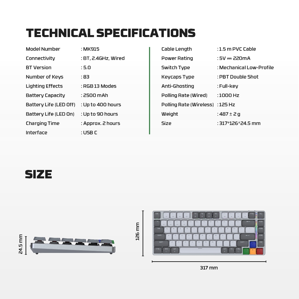 Fantech MK915 SUPER MAXFIT AIR83 ARGB Wireless - 75% Low Profile Mechanical Gaming Keyboard - Image 6