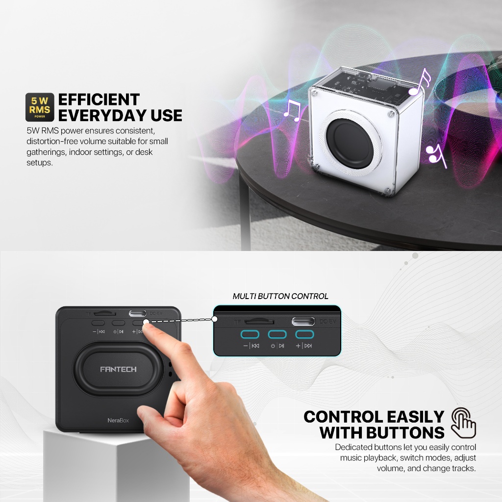 Fantech Nerabox BS152 Portable Wireless Speaker Hi-Fi Audio True Wireless Stereo - Image 6
