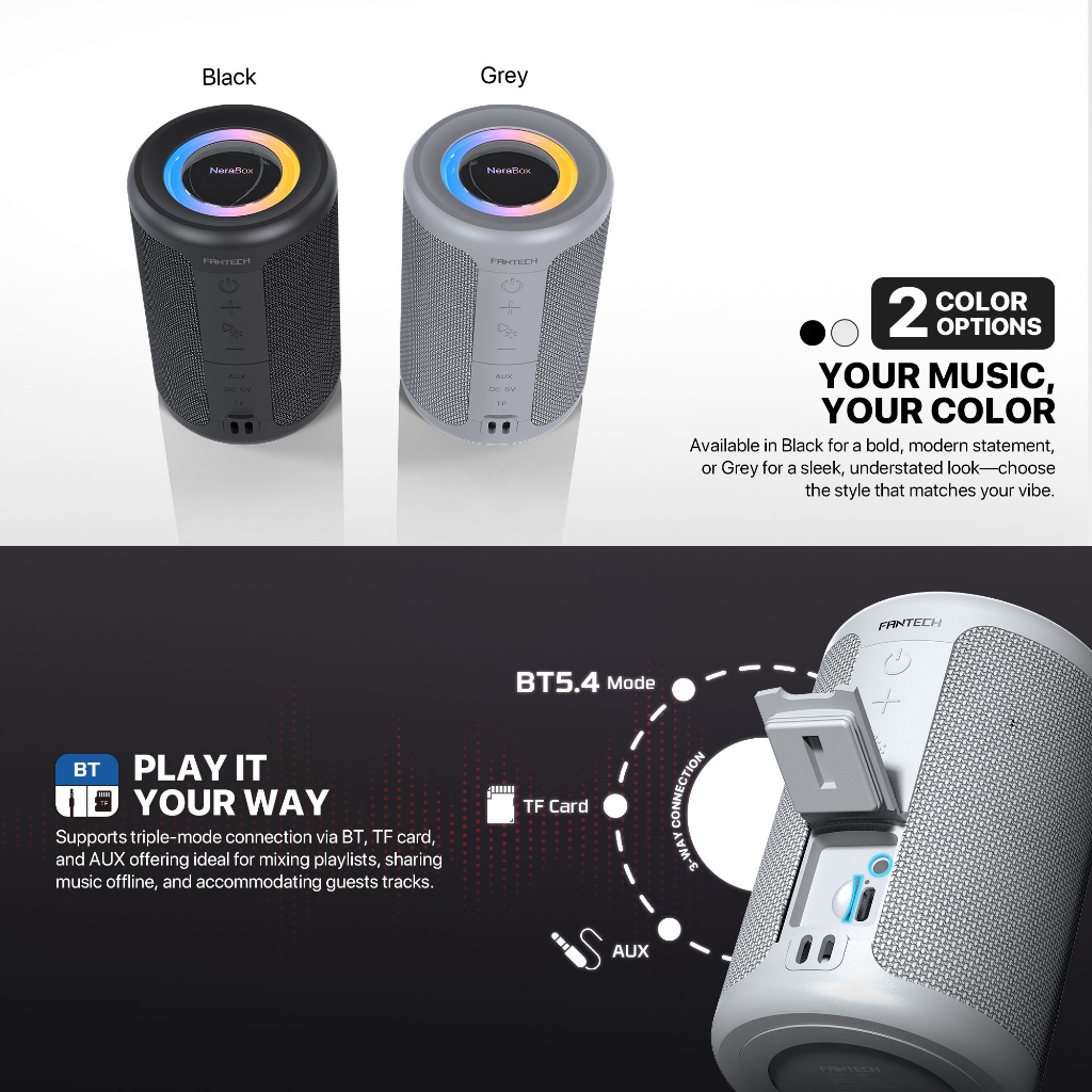 Fantech Nerabox BS154 Portable Wireless RGB Speaker Hi-Fi Audio True Wireless Stereo - Image 2