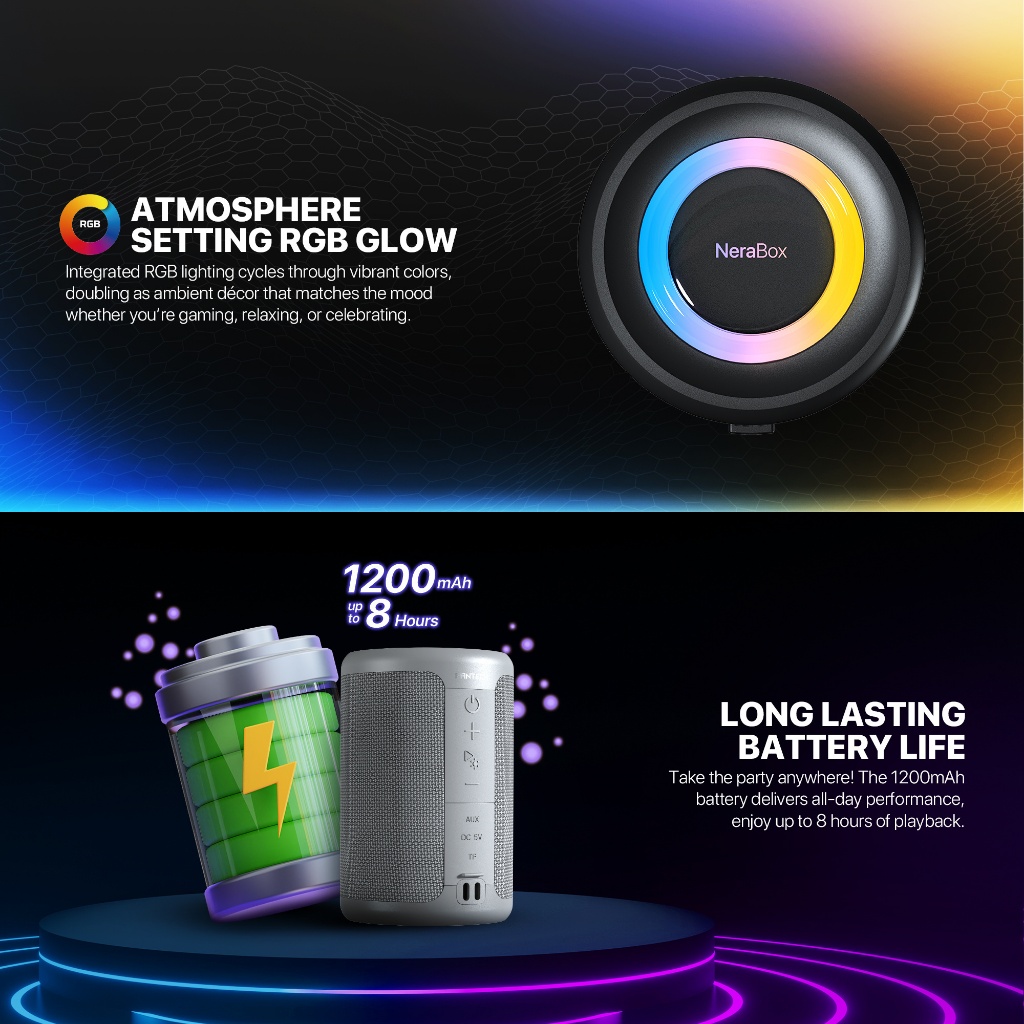 Fantech Nerabox BS154 Portable Wireless RGB Speaker Hi-Fi Audio True Wireless Stereo - Image 5