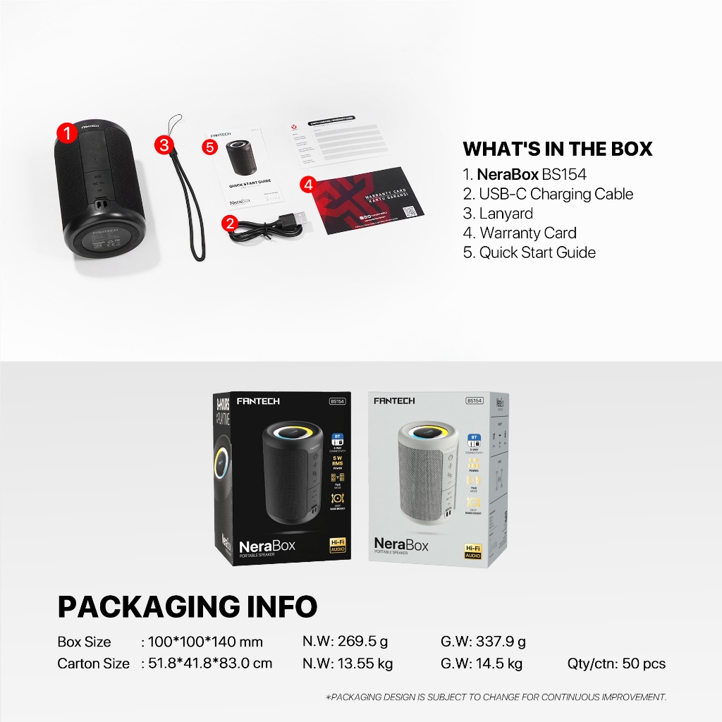 Fantech Nerabox BS154 Portable Wireless RGB Speaker Hi-Fi Audio True Wireless Stereo - Image 8