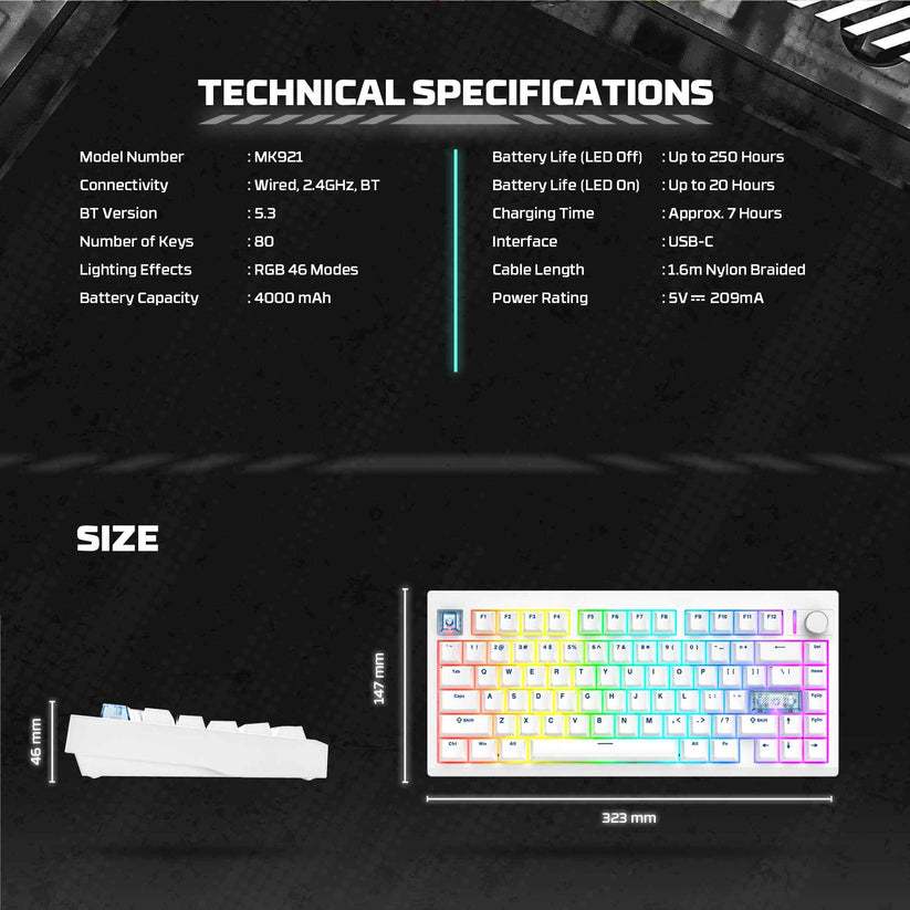 Fantech MAXFIT8 QMK VIA MK921 RGB Wireless - 60% Mechanical Gaming Keyboard - Image 4