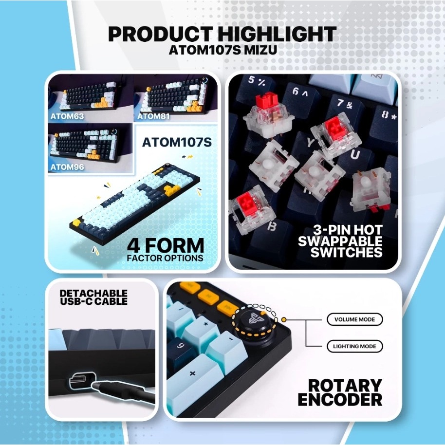 Fantech ATOM107S MK893S Mizu RGB - Full Size Mechanical Gaming Keyboard - Image 2