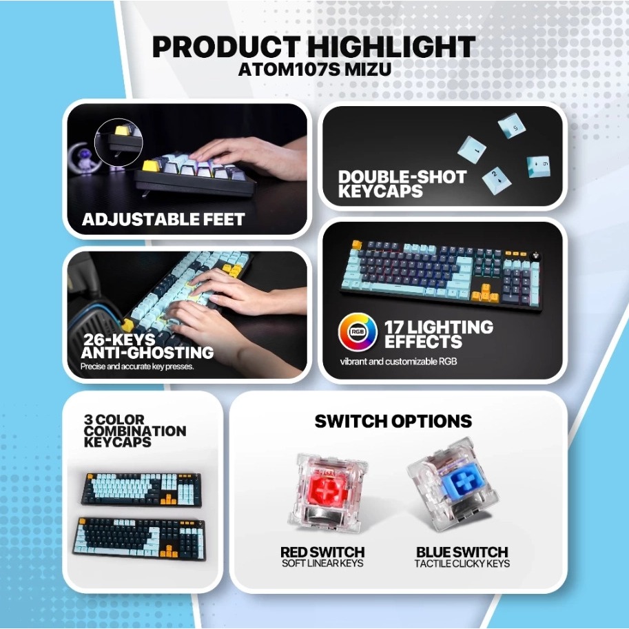 Fantech ATOM107S MK893S Mizu RGB - Full Size Mechanical Gaming Keyboard - Image 3