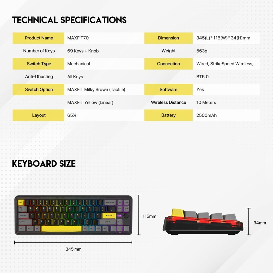 Fantech Maxfit70 MK911 RGB 65% - Wireless Mechanical Gaming Keyboard - Image 5