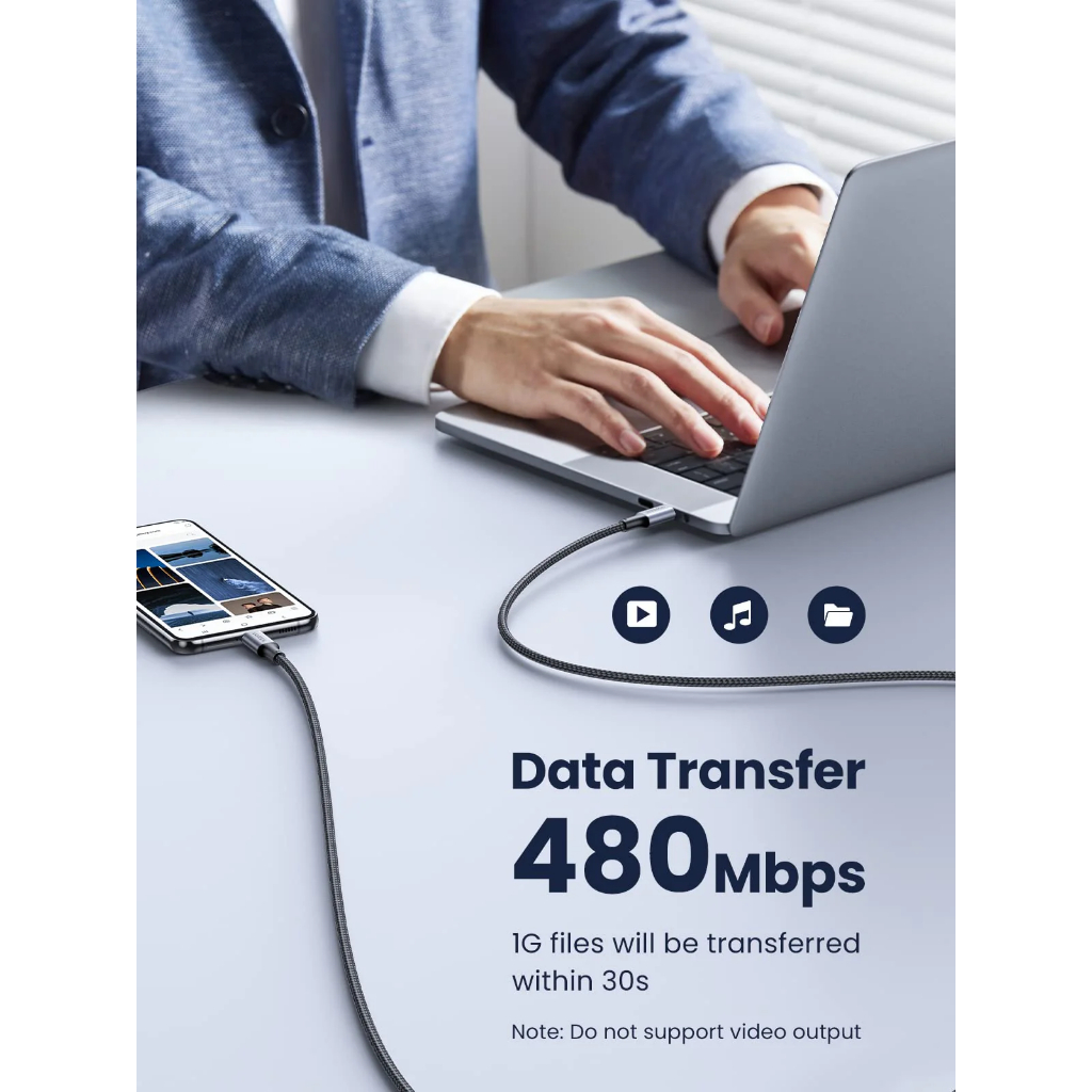 UGreen Kabel Data USB Type-C to Type-C Nylon Braided Fast Charging 100W Max 5A - Image 4