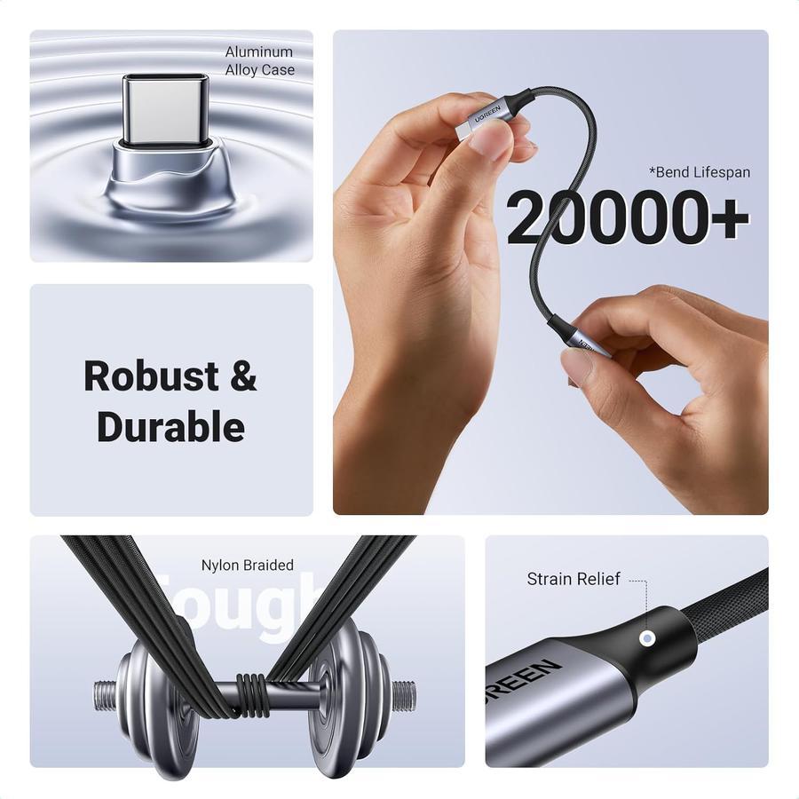 UGreen AV161 Converter Splitter DAC Type-C To Jack 3.5mm Audio Adapter Braided - Image 5