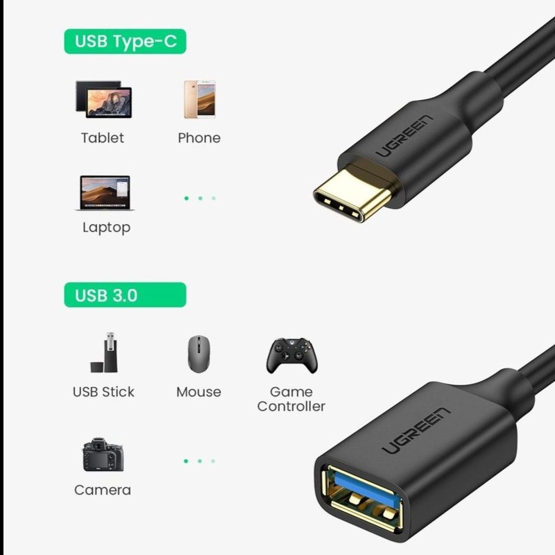UGreen US154 Extension Cable Adapter USB C Male To USB A 3.0 Female - Image 2