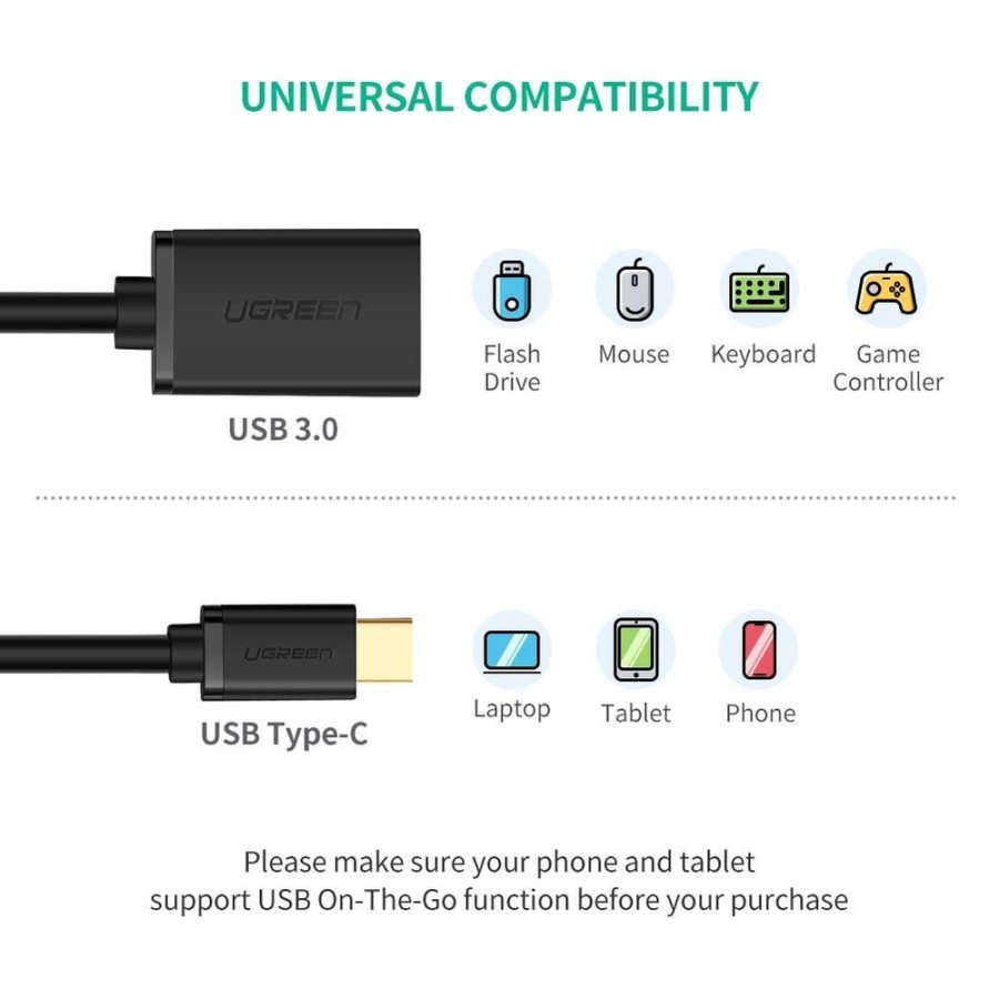 UGreen US154 Extension Cable Adapter USB C Male To USB A 3.0 Female - Image 3