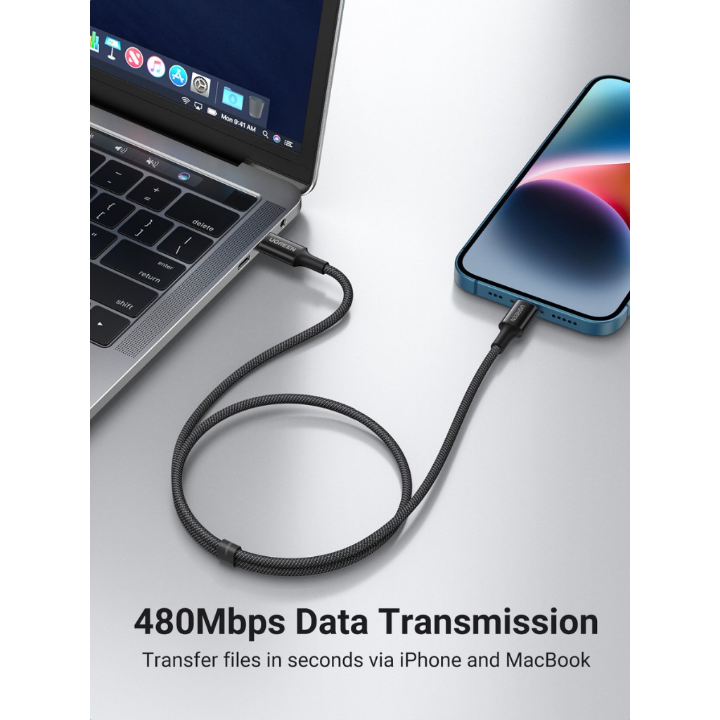 UGreen US532 Kabel USB Type-C to Lightning Weaven MFI Nylon Braided Fast Charging - Image 3