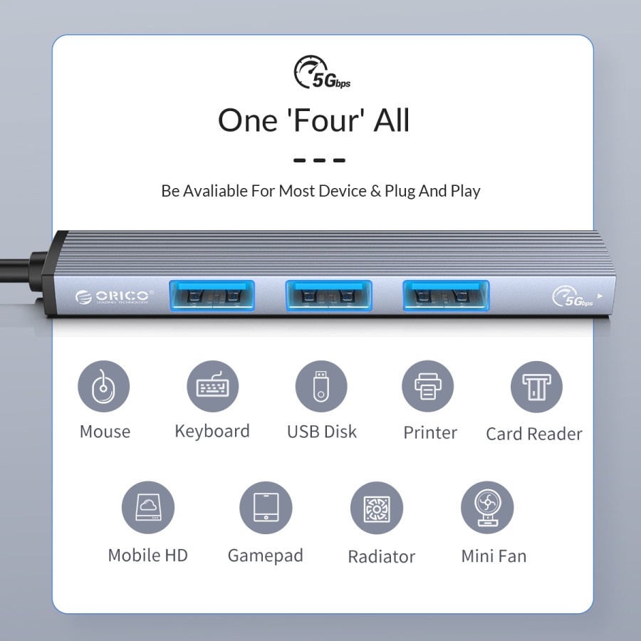 Orico AH-13 USB Type-C To 4 Port USB 3.0 & 2.0 HUB Expansion - Image 6