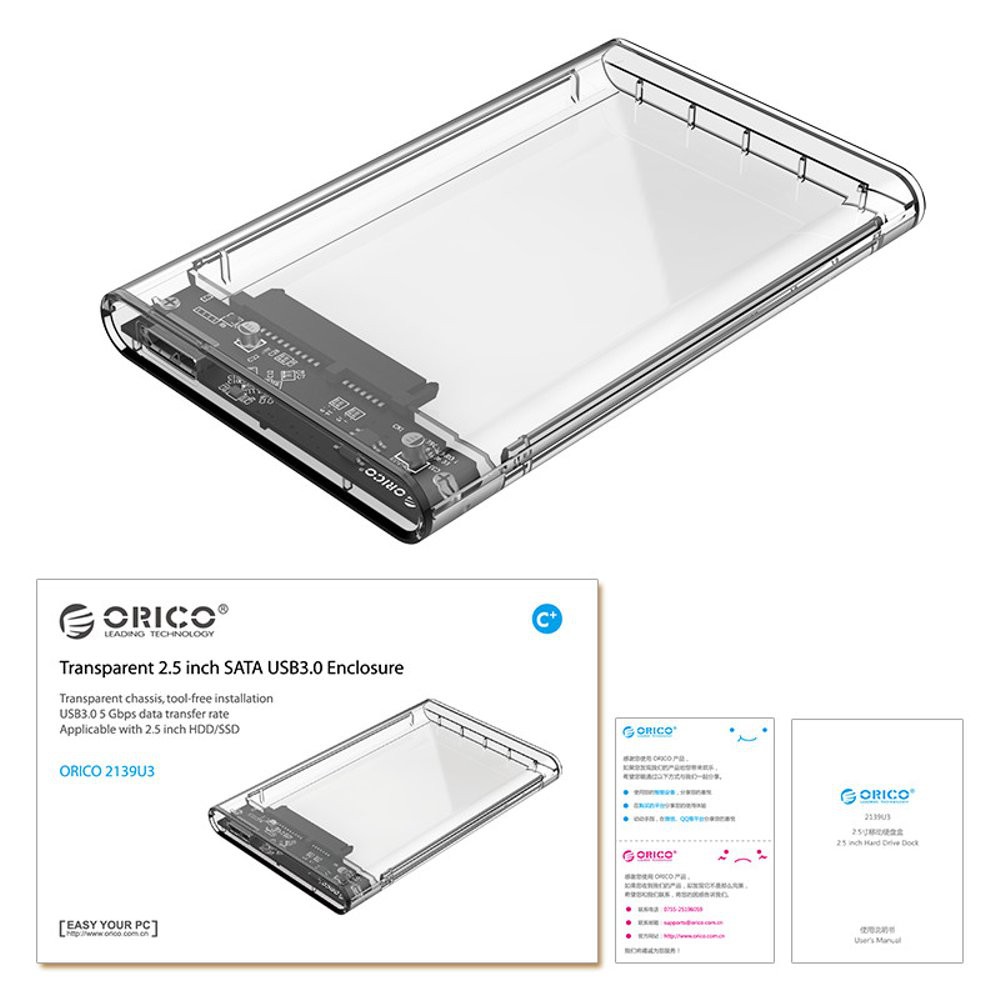 ORICO Casing External Portable 2139U3 2.5 Sata USB 3.0 Enclosure Transparent HDD SSD Case - Image 2