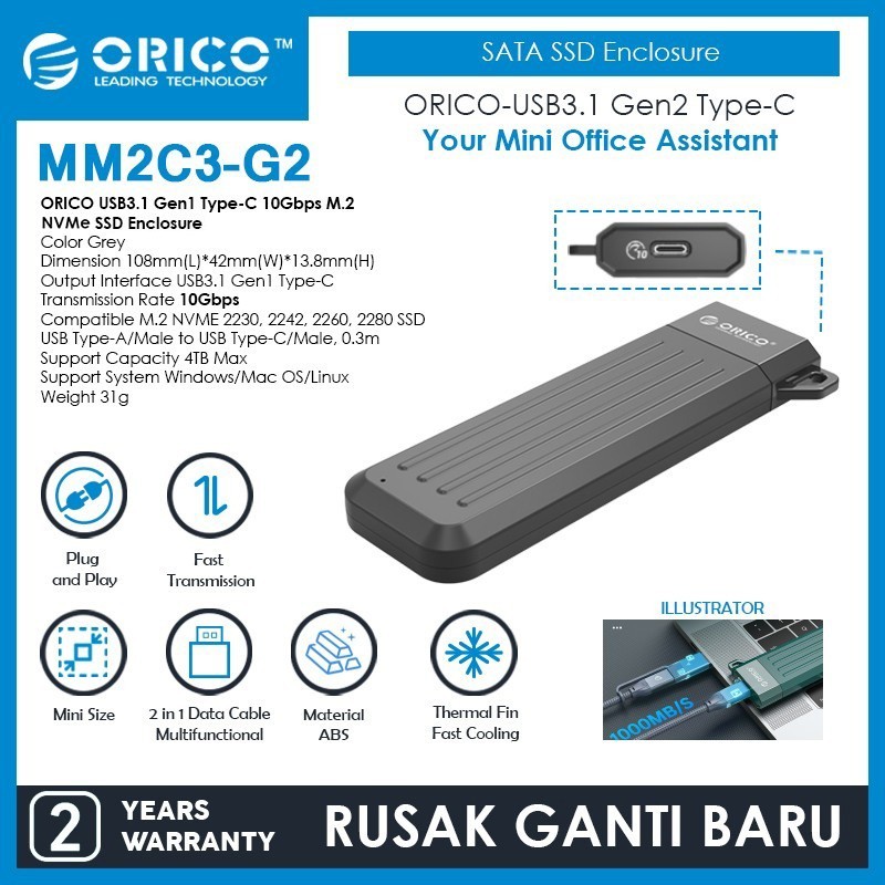 ORICO USB3.1 Gen2 Type-C 10Gbps M.2 NVMe SSD Enclosure - MM2C3-G2 - Image 8