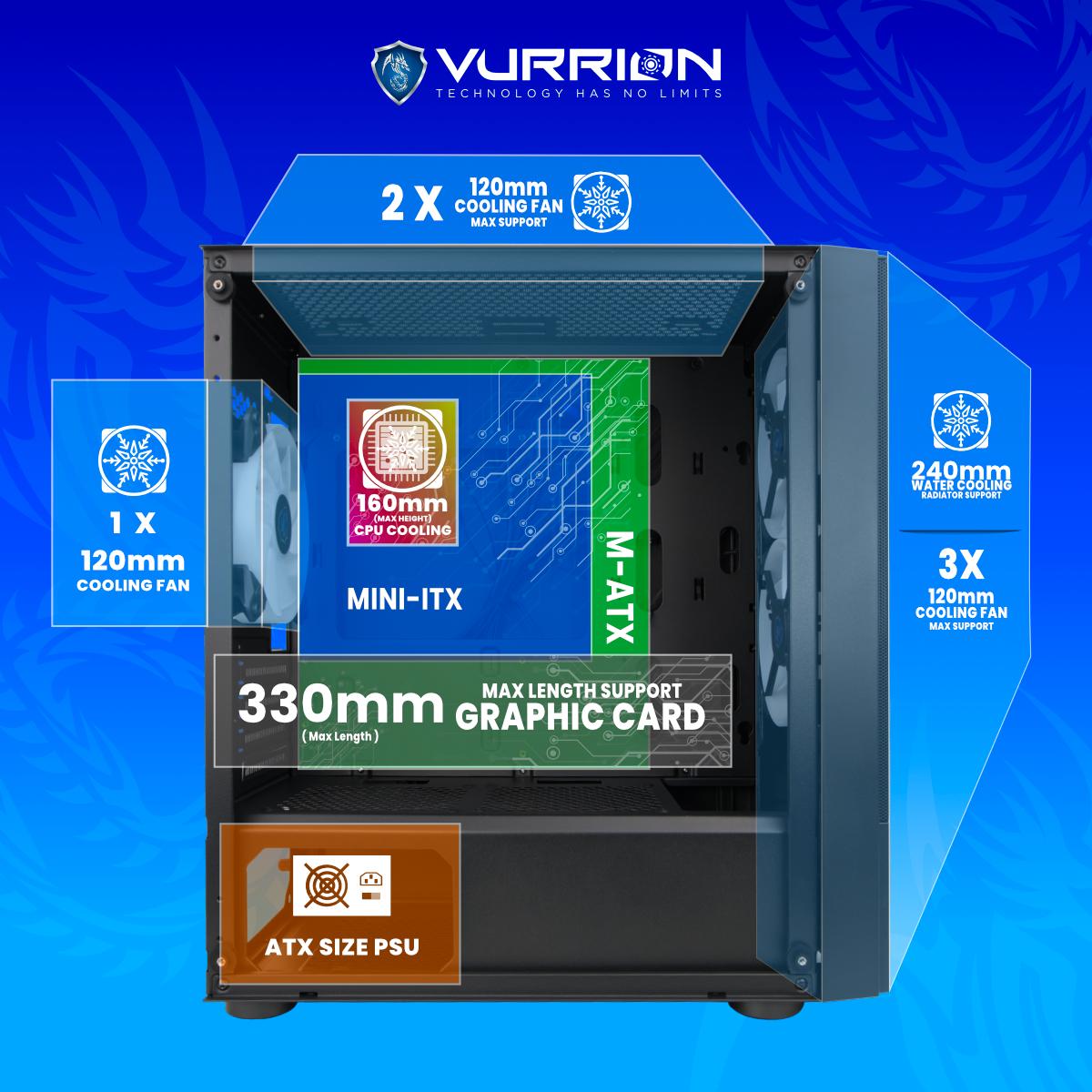 Vurrion Virtue MX3 Gaming Case - Tempered Glass Casing - Image 4