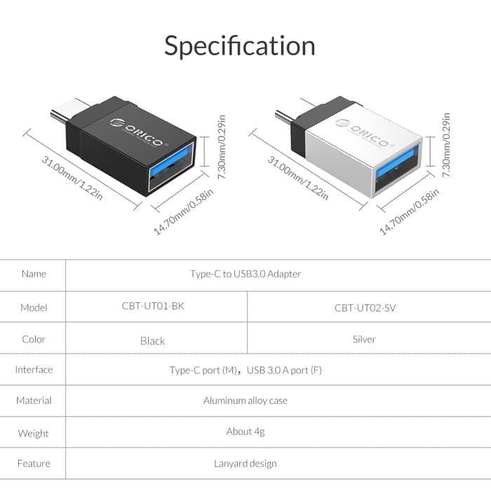 Orico CBT-UT01 OTG Type-C to USB 3.0 Adapter/Adaptor - Image 3