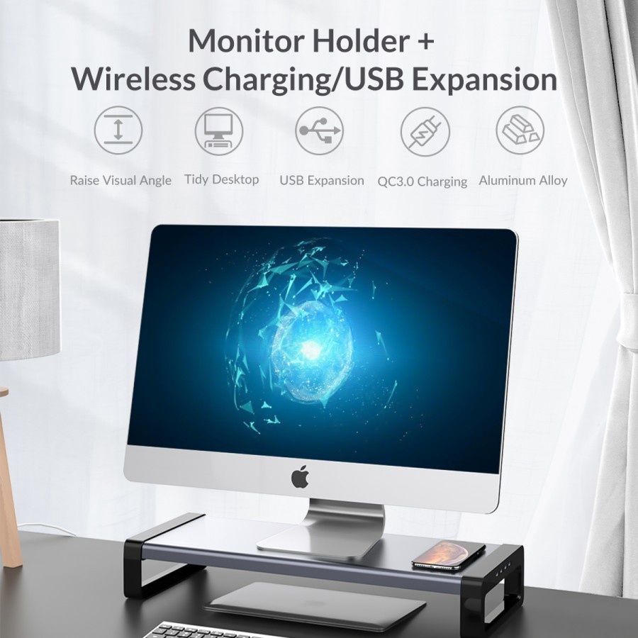 Orico HSQ-02W Monitor Stand with Wireless Charging/ Alas Meja Monitor - Image 3