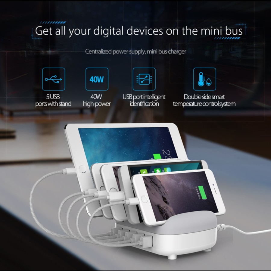 Orico DUK-5P 5Ports USB Smart Charging Station with Phone Tablet Stand - Image 2