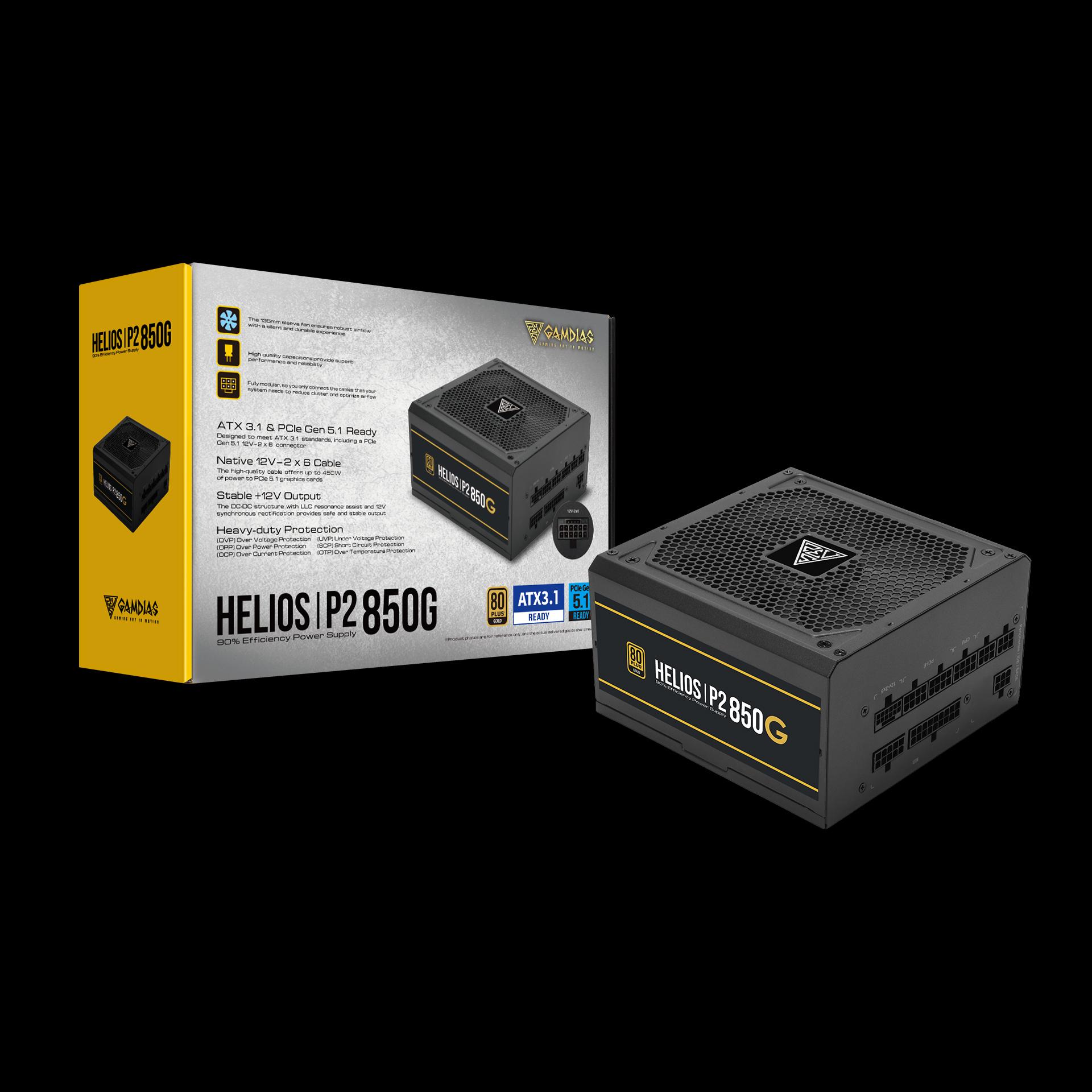 GAMDIAS Helios P2-850G 850W ATX 3.1 PCIE5 PSU - Power Supply 850 Watt 80+ Gold Full Modular - Image 2