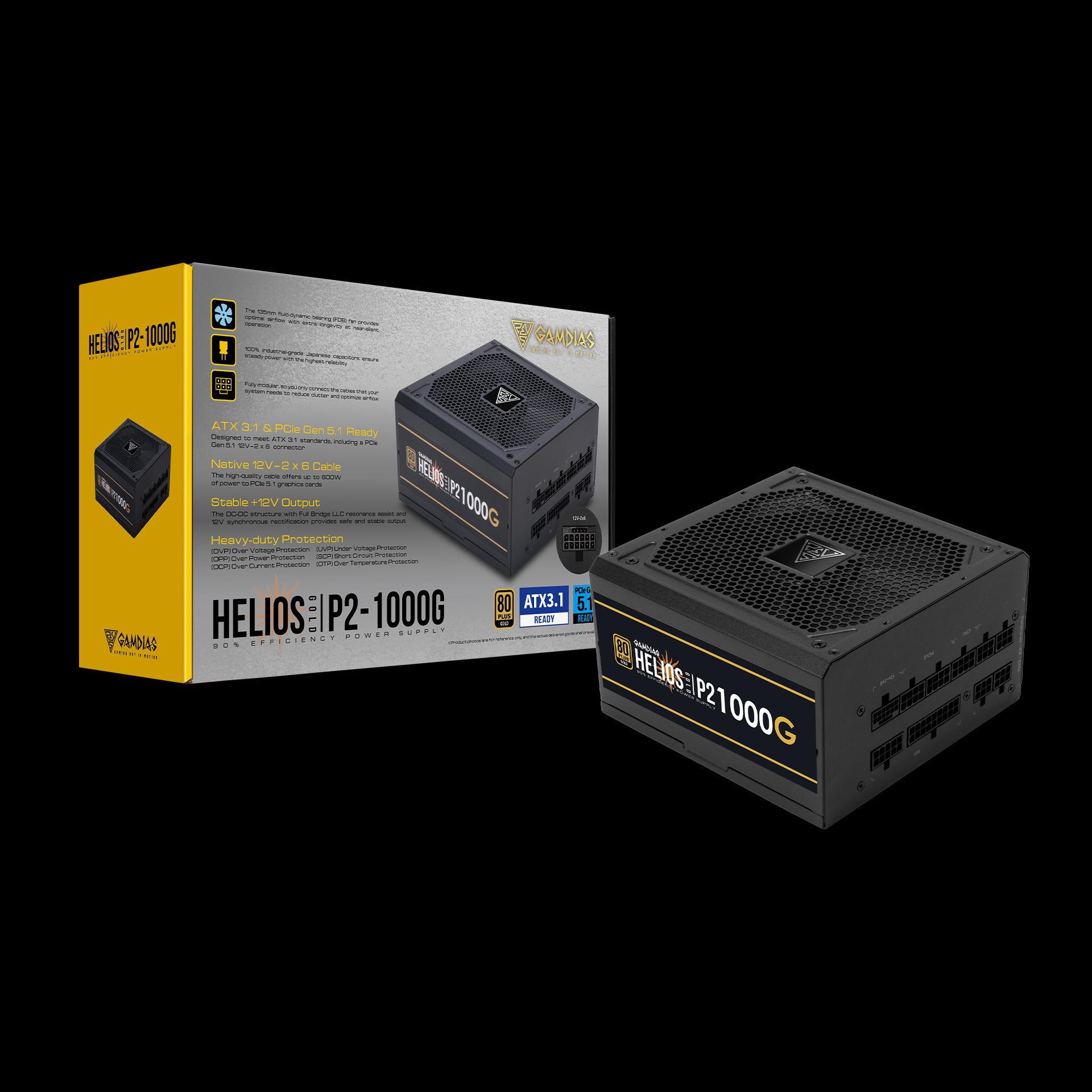 GAMDIAS Helios P2-1000G 1000W ATX 3.1 PCIE5 PSU - Power Supply 1000 Watt 80+ Gold Full Modular - Image 2
