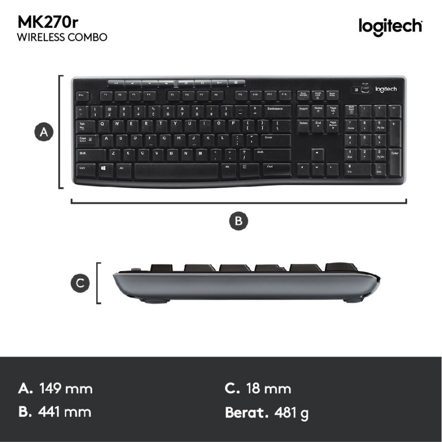Logitech Combo Wireless Keyboard & Mouse MK270R - Image 3