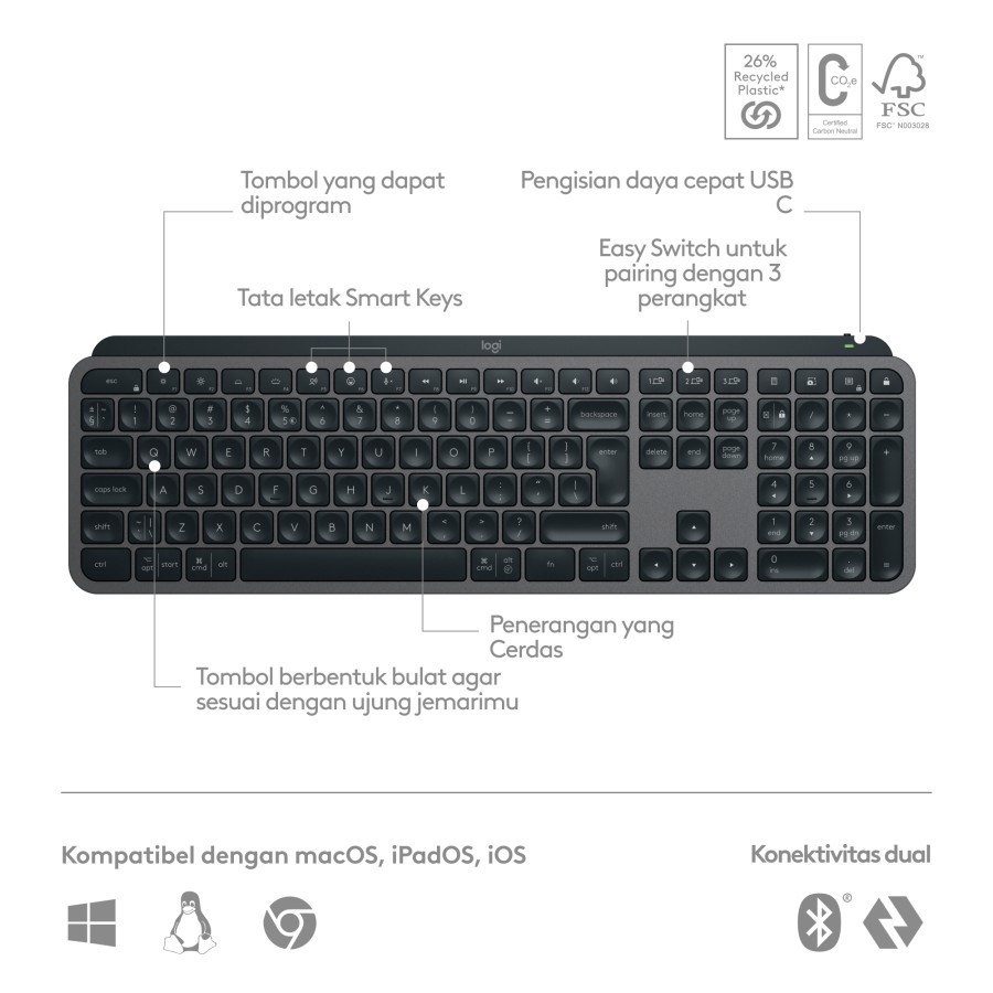 Logitech Wireless Bluetooth Keyboard MX Keys S - Image 6