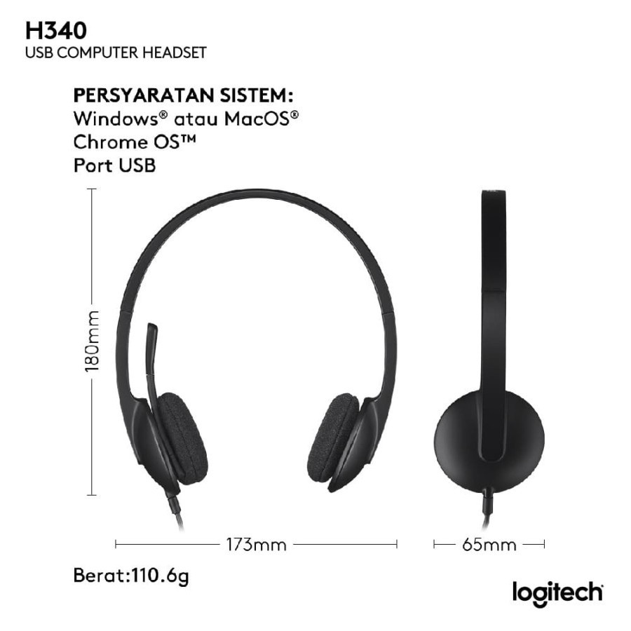 Logitech H340 USB Computer Headset/ Headphone With Microphone - Image 2