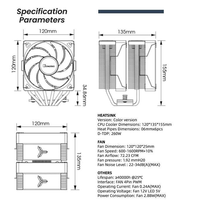 Jonsbo CR-3000E Standard Dual Tower - CPU Air Cooler Fan Intel & AMD - Image 7