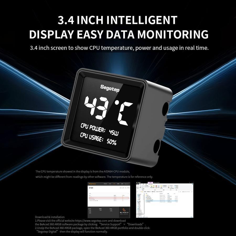 Segotep BeAced 240 ARGB - CPU AIO Liquid Cooler Fan 240mm with LCD Digital Display - Image 3