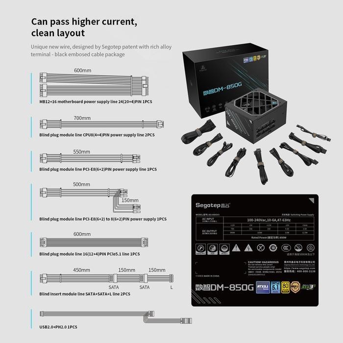Segotep DM-850G ATX 3.1 PCIE5 850W PSU - Power Supply 850 Watt 80+ Gold Full Modular - Image 8