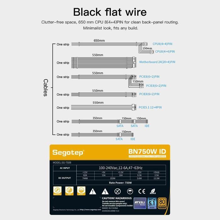 Segotep BN750W ID ATX 3.1 PCIE5 750W PSU - Power Supply 750 Watt 80+ Bronze - Image 7