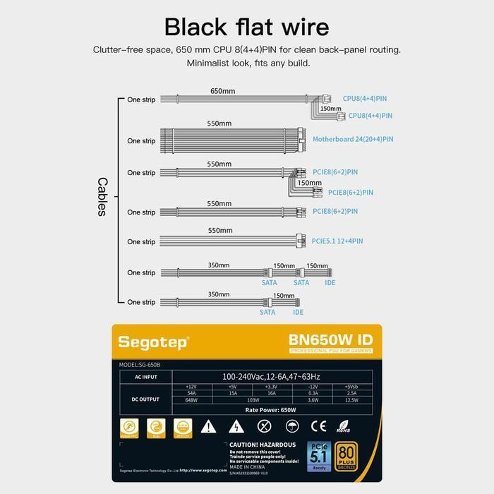 Segotep BN650W ID ATX 2.3 PCIE5 650W PSU - Power Supply 650 Watt 80+ Bronze - Image 6
